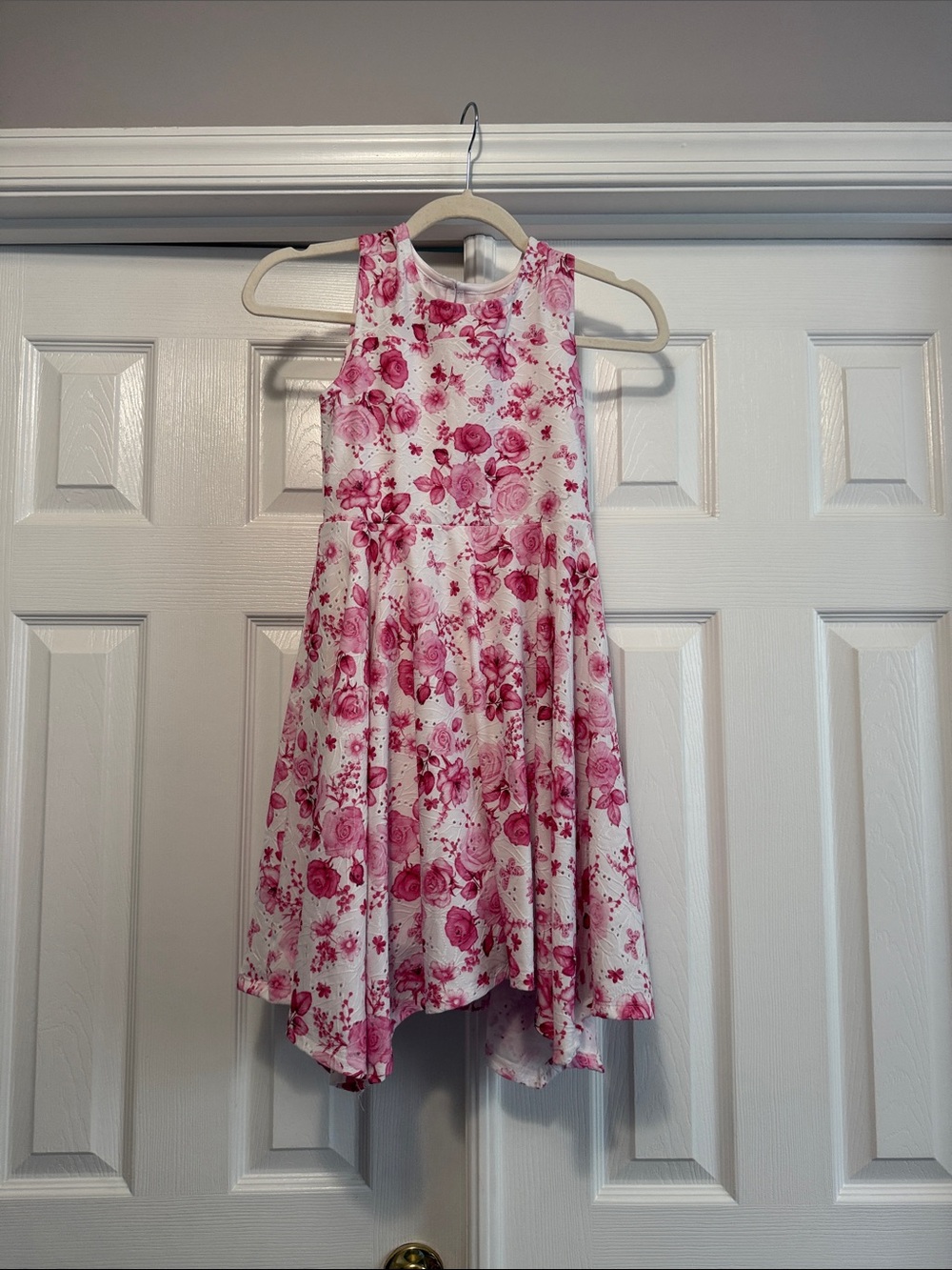 Sleeveless Pink Floral High-Low Party Dress for Girls, Sz 10